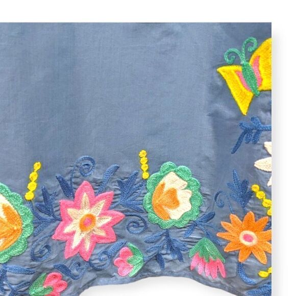 Debbie Katz South Beach Blue Violetta Embroidered Floral Tunic 100% Cotton Sz S - Picture 6 of 13